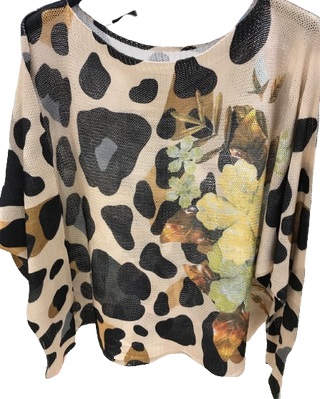 LOOWIE - Z323 Leopard Floral Round Knit Printed Sweater LOOWIE
