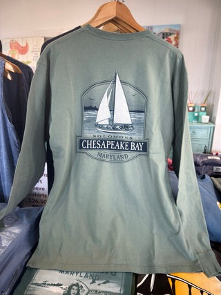 Austin’s Solomons Chesapeake Bay sailboat long sleeve T-shirt back in sage green
