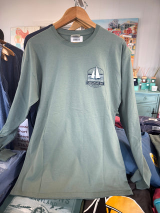 Austin’s Solomons Chesapeake Bay sailboat long sleeve T-shirt front in sage green
