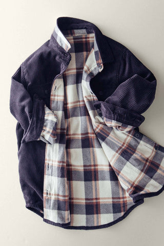 Urban Daizy - Plaid Lined Corduroy Flannel Shacket