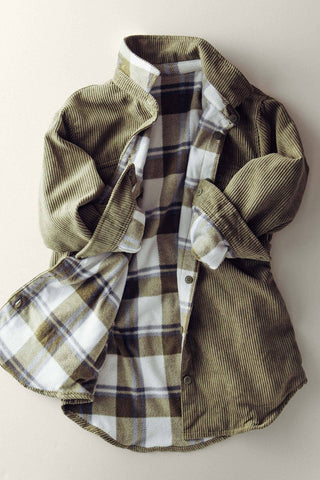Urban Daizy - Plaid Lined Corduroy Flannel Shacket
