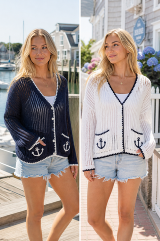 Anchor Coastal Cardigan Sweater– Navy & White