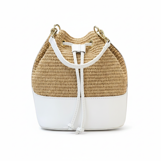 German Fuentes Handbags - GF2833 GENUINE ITALIAN LEATHER AND RAFFIA BUCKET BAG