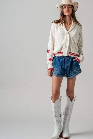 Patriotic American Flag Shawl Collar Cardigan Sweater- Urban Daizy