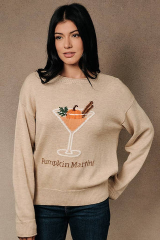 Pumpkin Martini Graphic Sweater in Taupe | Sunday Edition