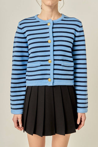 English Factory - Pepper Knit Sailor Stripe Long Sleeve Cropped Sweater Cardigan