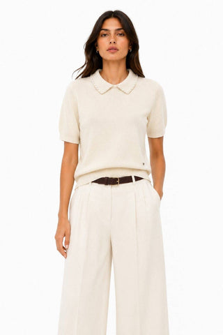 Loowie Pearl Collar Sweater – Italian Style Effortless Elegance with a Touch of Pearl