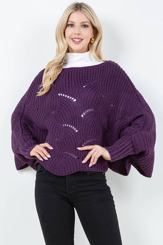 Designer House Cropped Openwork Batwing Sweater