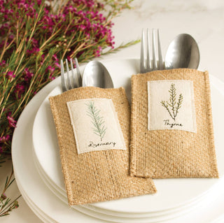 Assorted Herb Jute Silverware Holders – Set of 8