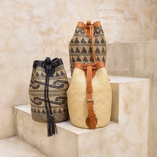 Handwoven Rattan Convertible Sling Bag &amp; Backpack | Sustainable Artisan Leather Bag