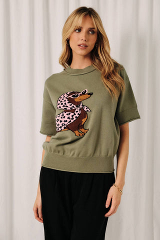 Weenie Dog Short Sleeve Sweater in Olive | Sunday Edition