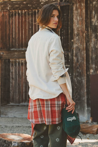 Urban Daizy - Plaid Lined Corduroy Flannel Shacket