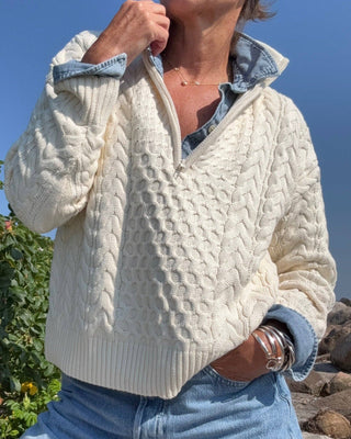 Pink Pineapple - 1/2 Zip Cable Sweater Ivory