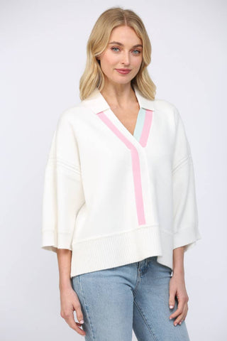 FATE - STRIPED VNECKLINE WITH COLLAR DETAIL 3/4 SLV SWEATER FW15756