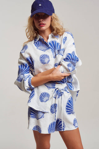 Urban Daizy - Seaside Blue Shell Cotton Gauze Shirt & Short Set