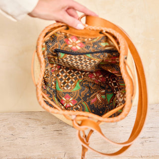 Handwoven Rattan Convertible Sling Bag &amp; Backpack | Sustainable Artisan Leather Bag