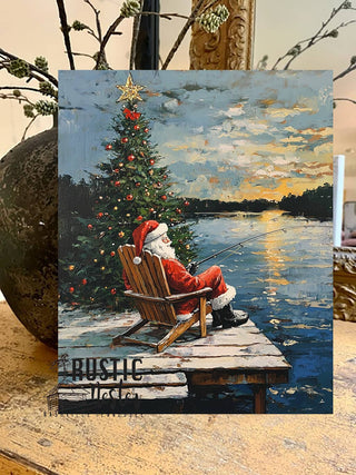 8x10 Rustic Nester - Santa Claus canvas art print, Sportsman holiday home decor