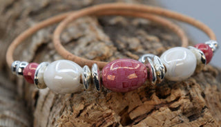 Mosaic Pink and White Beaded Necklace