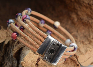 Cherry Violet Beaded Cork Bracelet
