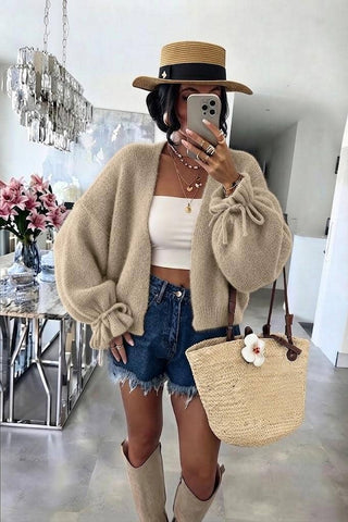 LOOWIE Beige Wool Blend Italian Cardigan