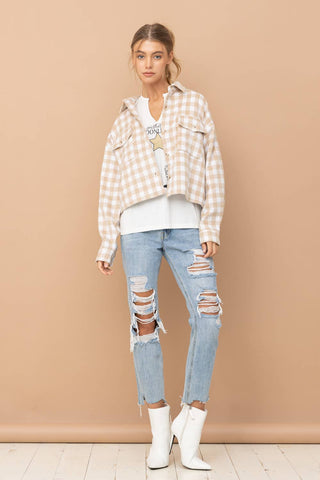 Blue B - 31857J - Yarn Dyed Brushed Crop Pocket Front Shirt Jacket