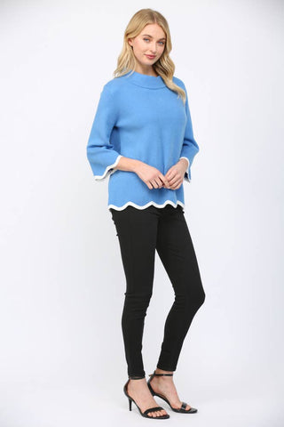 SCALLOP EDGE DETAILED MOCK NECK SWEATER TOP  FW10429