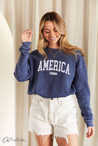 AMERICA EST. 1776 Mineral Washed Graphic Sweatshirt