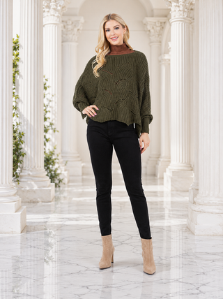 Designer House Cropped Openwork Batwing Sweater