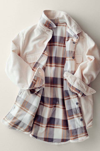 Urban Daizy - Plaid Lined Corduroy Flannel Shacket