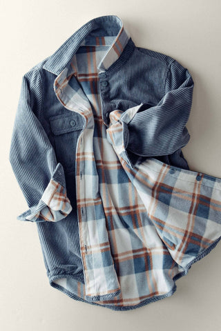 Urban Daizy - Plaid Lined Corduroy Flannel Shacket