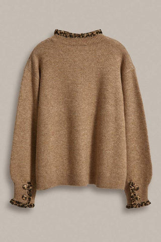 Urban Daizy Leopard Ruffle Trim Knit Cardigan | Camel