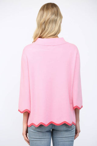 SCALLOP EDGE DETAILED MOCK NECK SWEATER TOP  FW10429