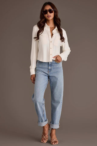 Ivory Cropped Soft Button-Up Shirt | Panache