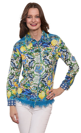 Dizzy Lizzy Cape Cod Lemon &  Dragon Cotton Linen Top | Coastal Women's Blouse