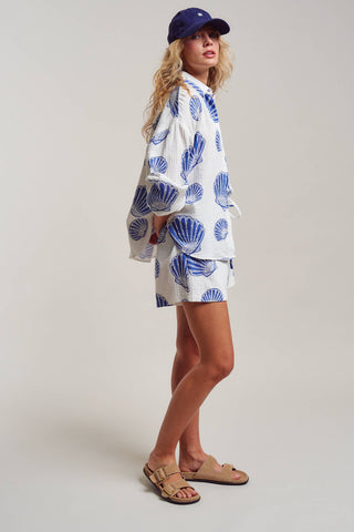 Urban Daizy - Seaside Blue Shell Cotton Gauze Shirt & Short Set