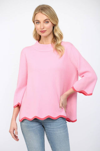 SCALLOP EDGE DETAILED MOCK NECK SWEATER TOP  FW10429