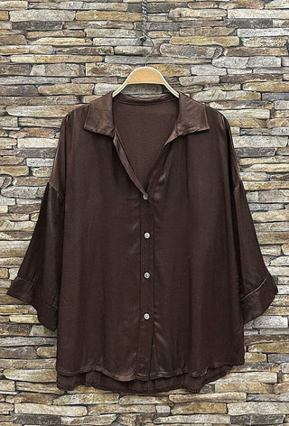 LOOWIE Dark Brown Satin Finish Italian Shirt