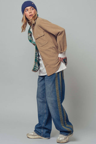 Urban Daizy - Plaid Flannel-Lined Corduroy Shacket