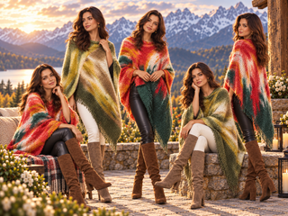 Designer House Soft Fringe Poncho Shawl Wrap