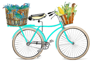 B McVan Designs - Teal Bike Crabs & Corn Boxed Note Cards