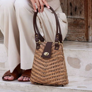 The Winding Road - Rattan Handbag with Leather Elbow Strap