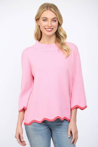 SCALLOP EDGE DETAILED MOCK NECK SWEATER TOP  FW10429
