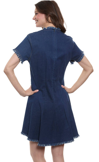 Dizzy-Lizzie - Coco Denim Dress with Fringe and Gold Buttons