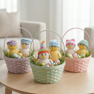 Melange Collection - Handmade Knit Chicks in Pastel Hats - Fair Trade Cotton Toy