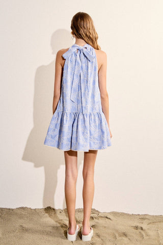 English Factory - Stripe with Embroidered Halter Mini Dress