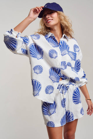 Urban Daizy - Seaside Blue Shell Cotton Gauze Shirt & Short Set