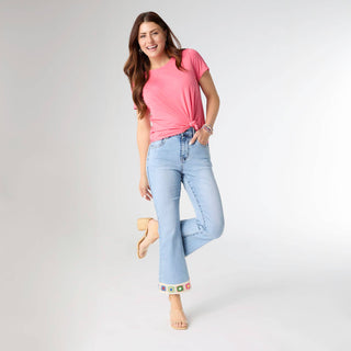 COCO + CARMEN - EverStretch Flare Crop with Crochet Floral Trim