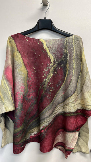 Default Title LOOWIE - VI1020 Tie-dye Burgundy Round Knit Long Sleeves Sweater