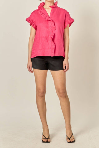 English Factory Linen Ruffle Shirt | Women’s Lightweight Summer Blouse