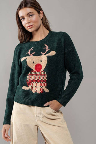 Urban Daizy - Rudolph Reindeer Knit Crewneck Sweater